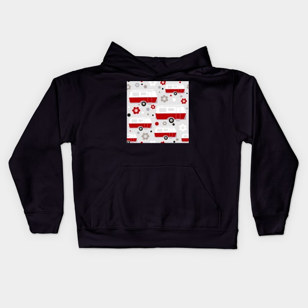 Vintage Caravan in Red, White and Grey Kids Hoodie by NattyDesigns